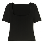 Black ribbed knit top on a white background