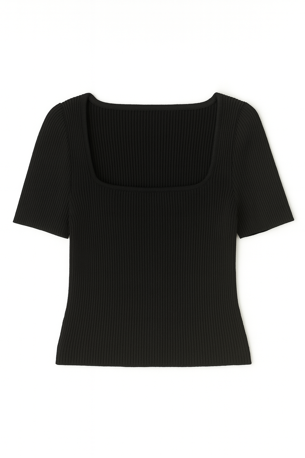 Black ribbed knit top on a white background