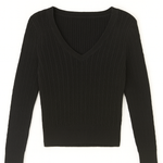 Black ribbed long-sleeve top on a white background