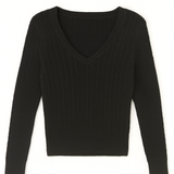 Black ribbed long-sleeve top on a white background