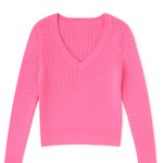 Pink ribbed sweater on a white background