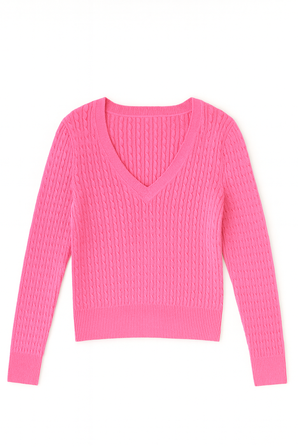 Pink ribbed sweater on a white background