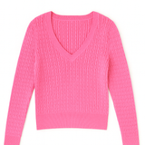 Pink ribbed sweater on a white background