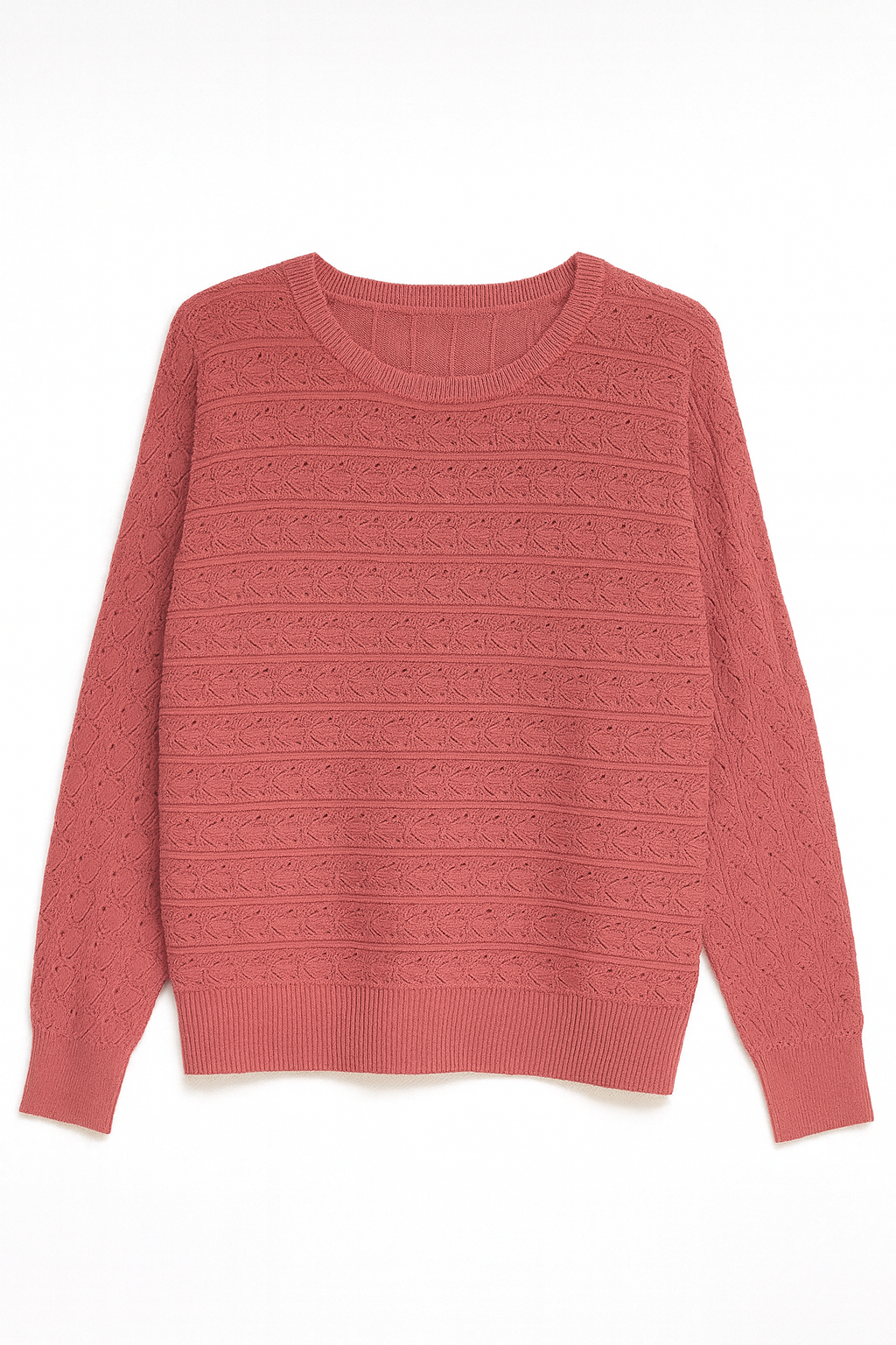 Rose colored women's sweater on white background