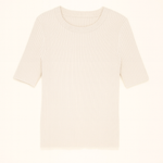 Beige ribbed knit t-shirt on a light beige background