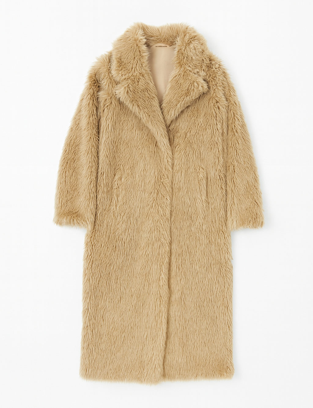 Beige fur coat on a white background