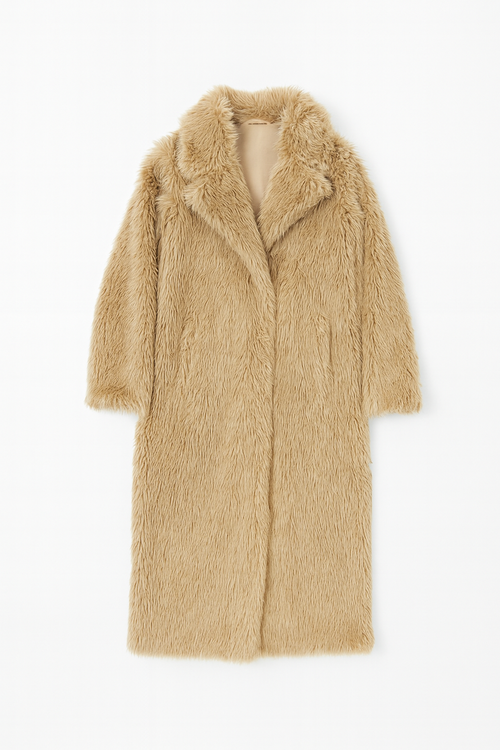 Beige fur coat on a white background