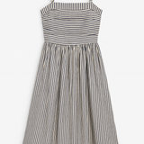 Justine Striped Fitted Ruched Bodice Midi Dress