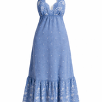 Z&L Europe Serena Maxi Dress in blue embroidered cotton, flat product view