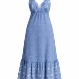 Z&L Europe Serena Maxi Dress in blue embroidered cotton, flat product view