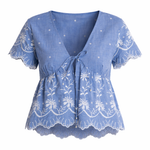 Z&L Europe Serena Top in blue embroidered cotton, flat product view
