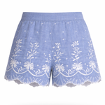 Z&L Europe Serena Shorts in blue embroidered cotton, flat product view