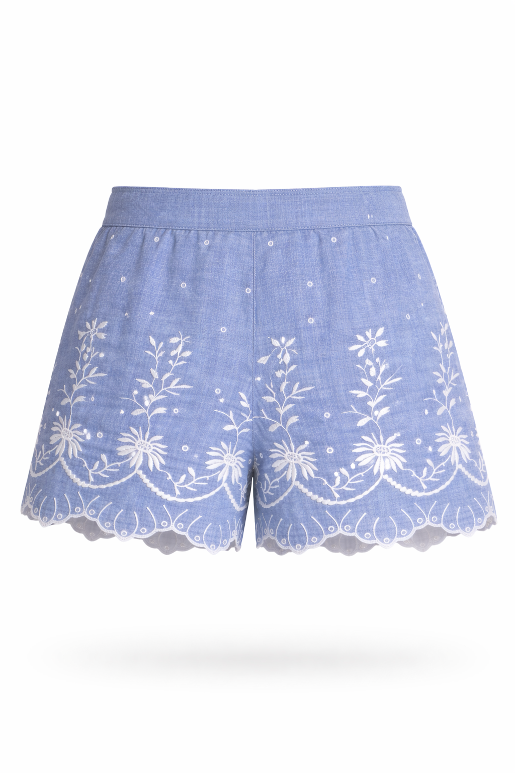 Z&L Europe Serena Shorts in blue embroidered cotton, flat product view