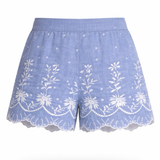 Z&L Europe Serena Shorts in blue embroidered cotton, flat product view