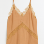 Brown lace-trimmed camisole on a white background