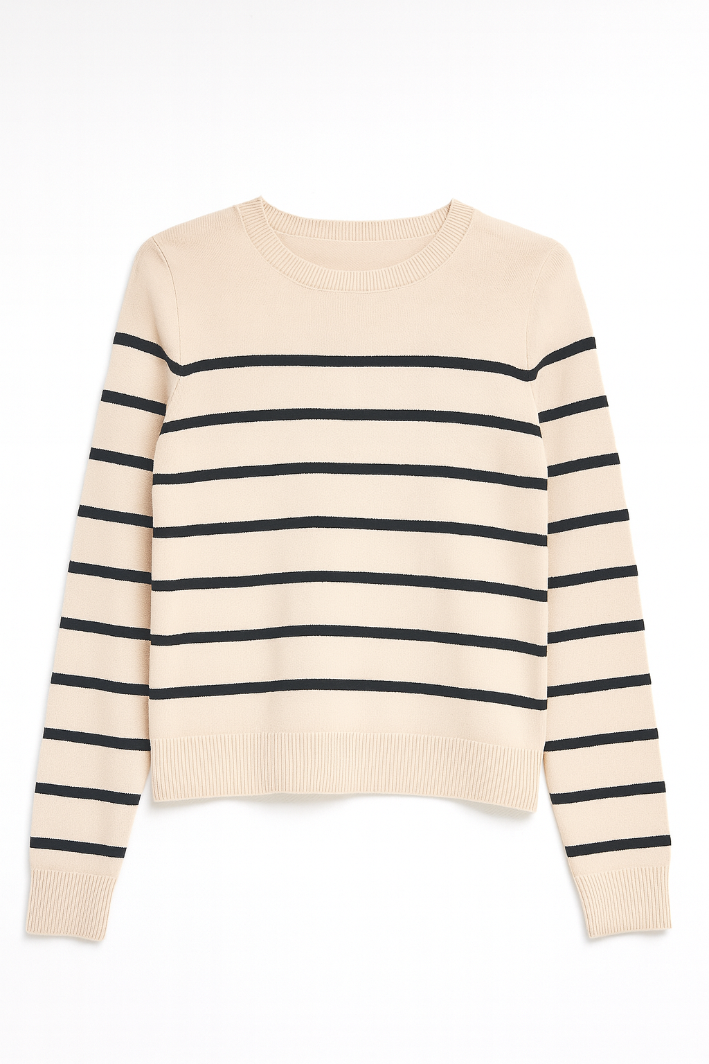 Beige sweater with black stripes on a white background