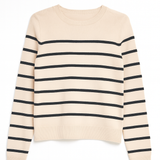Beige sweater with black stripes on a white background