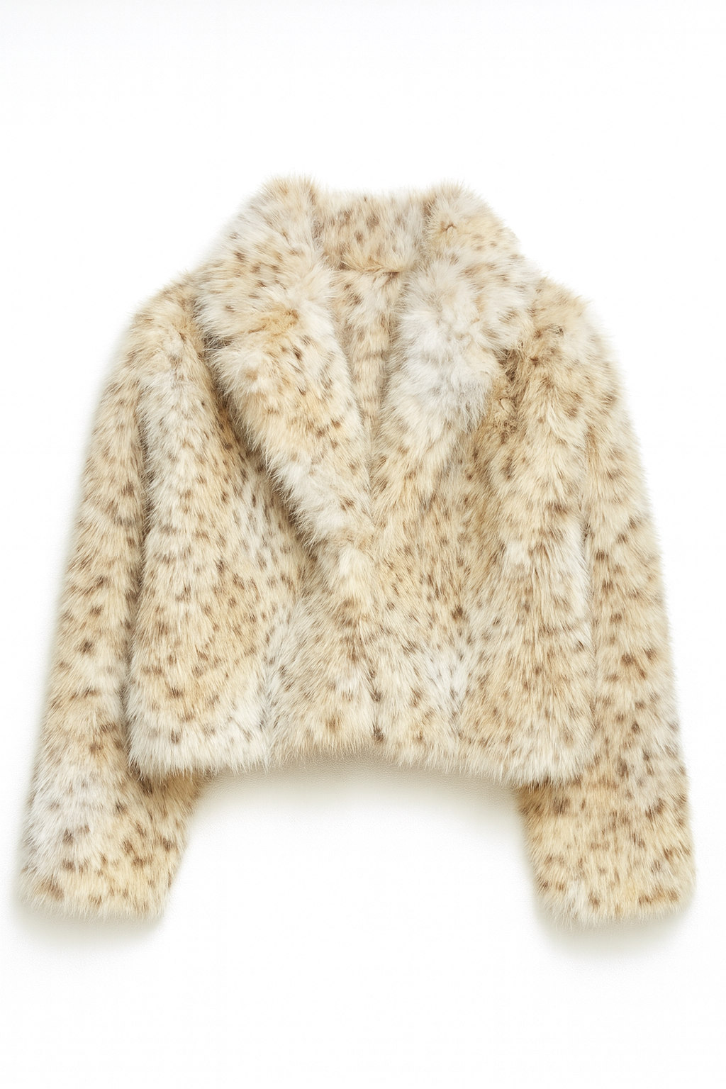 Fluffy beige jacket on a white background
