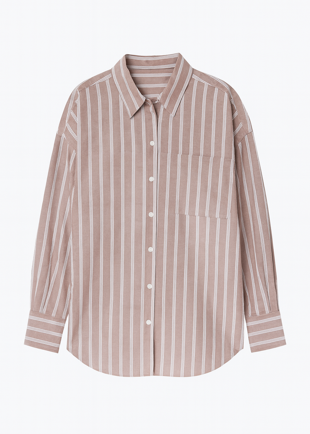 Striped shirt with brown and white pattern on a white background