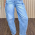 Risen Willow Crop Barrel Cuffed Jeans in Light, front view