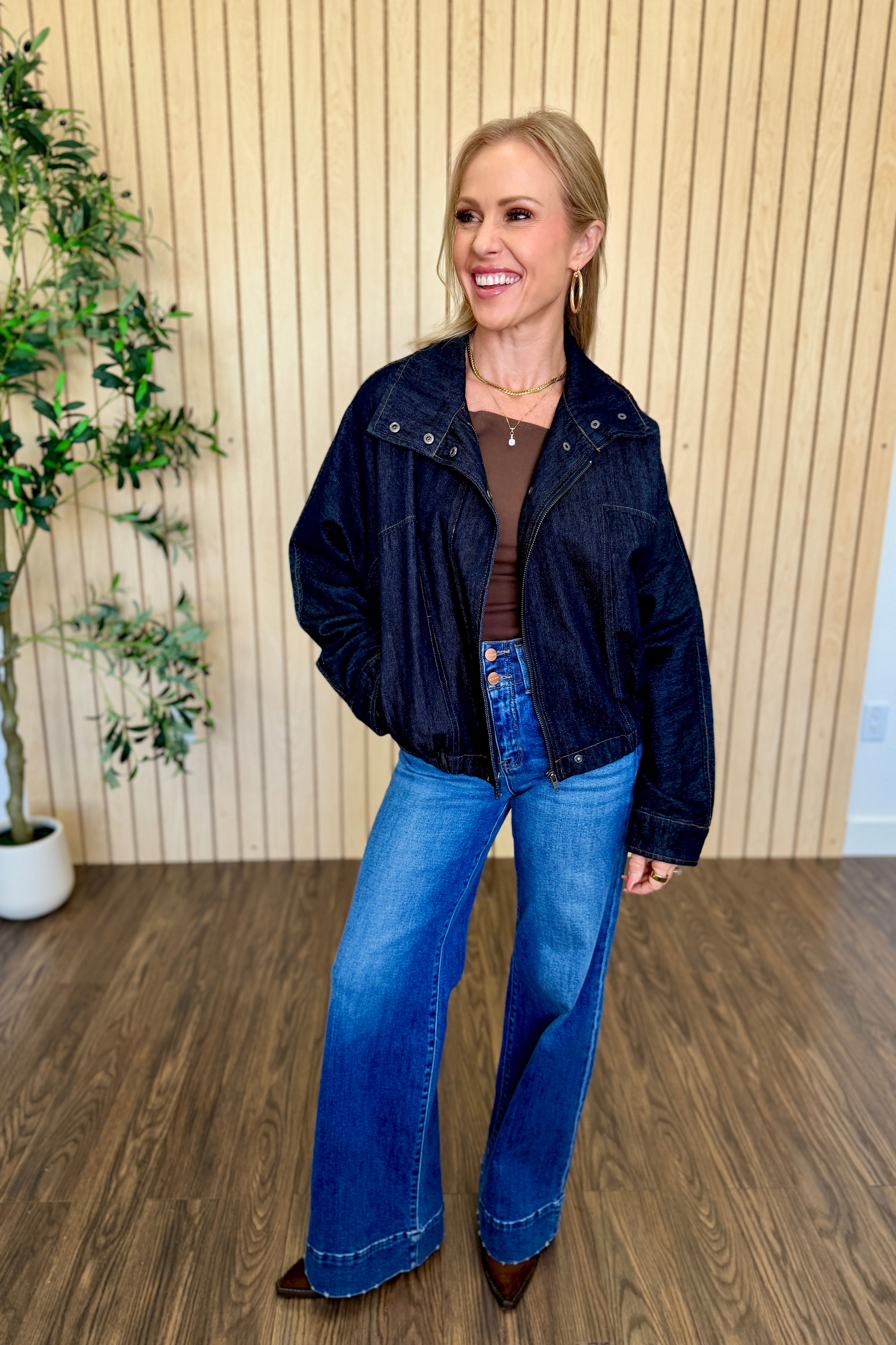 Grove Flap Collar Denim Bomber Jacket