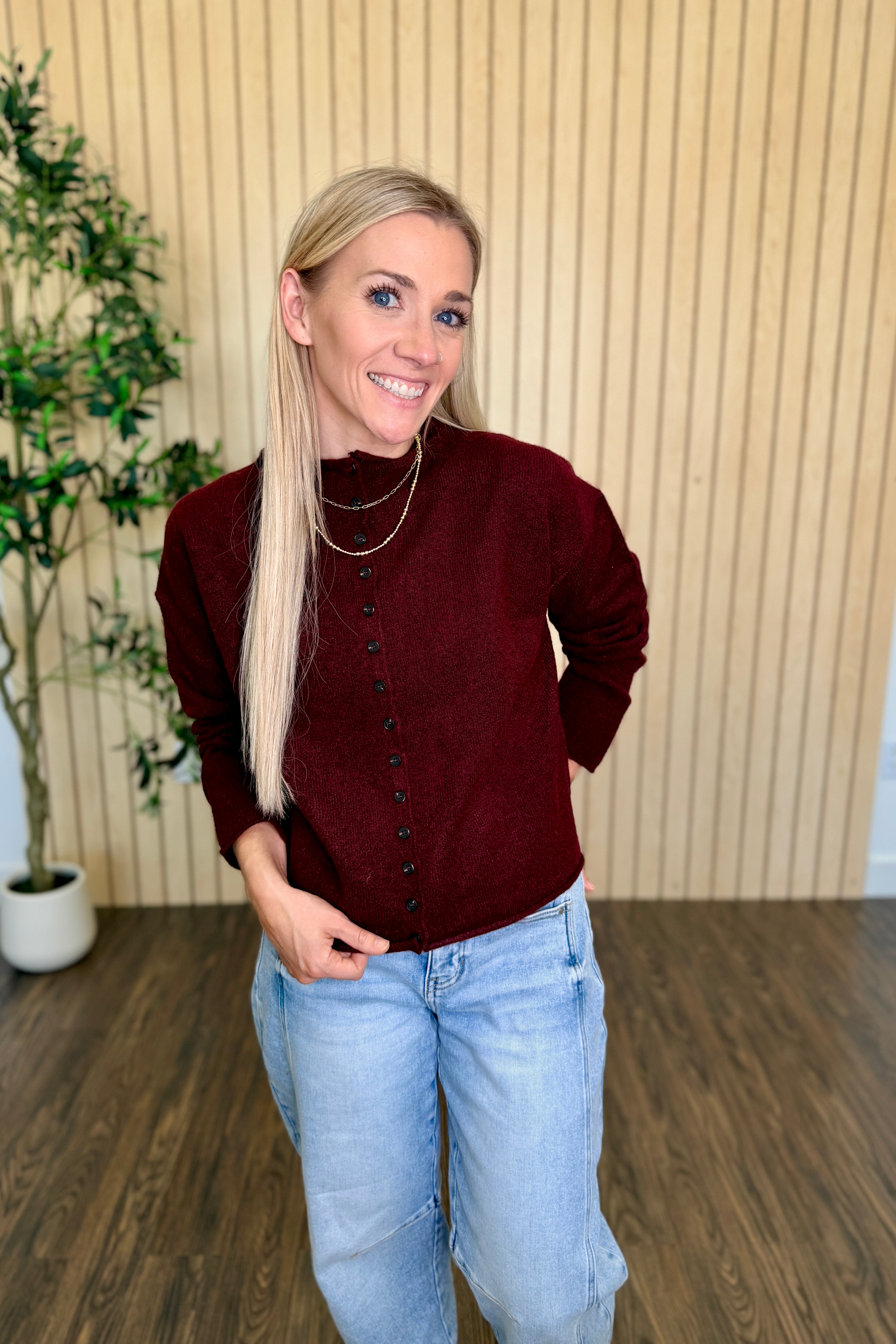 Clover Mock Neck Knit Cardigan