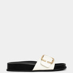 Delphine Strappy Flat Sandal in Black and White
