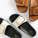 Delphine Strappy Flat Sandal in Black and White