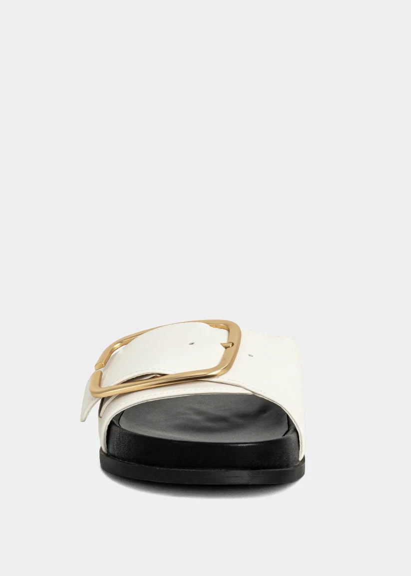 Delphine Strappy Flat Sandal in Black and White