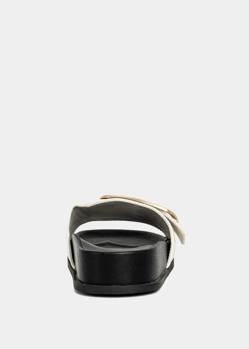 Delphine Strappy Flat Sandal in Black and White