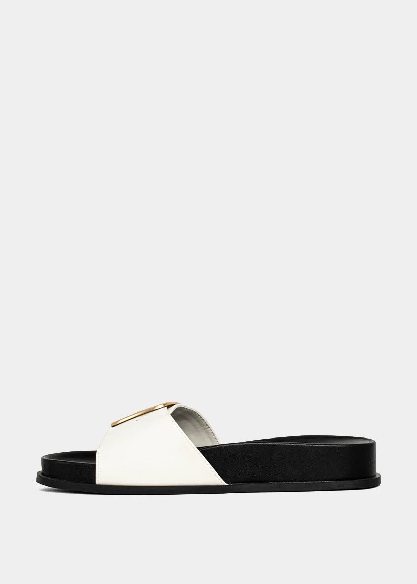 Delphine Strappy Flat Sandal in Black and White