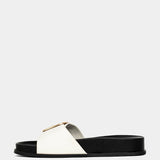 Delphine Strappy Flat Sandal in Black and White
