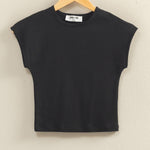 Fitted Cropped Cap Sleeve Top in Black