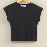 Fitted Cropped Cap Sleeve Top in Black