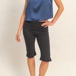 Satin Sleeveless Round Neck Top With Back Keyhole in Navy