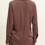 Satin Button-Down Shirt in Dark Brown