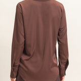 Satin Button-Down Shirt in Dark Brown