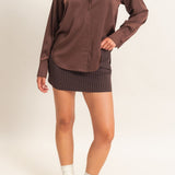 Satin Button-Down Shirt in Dark Brown