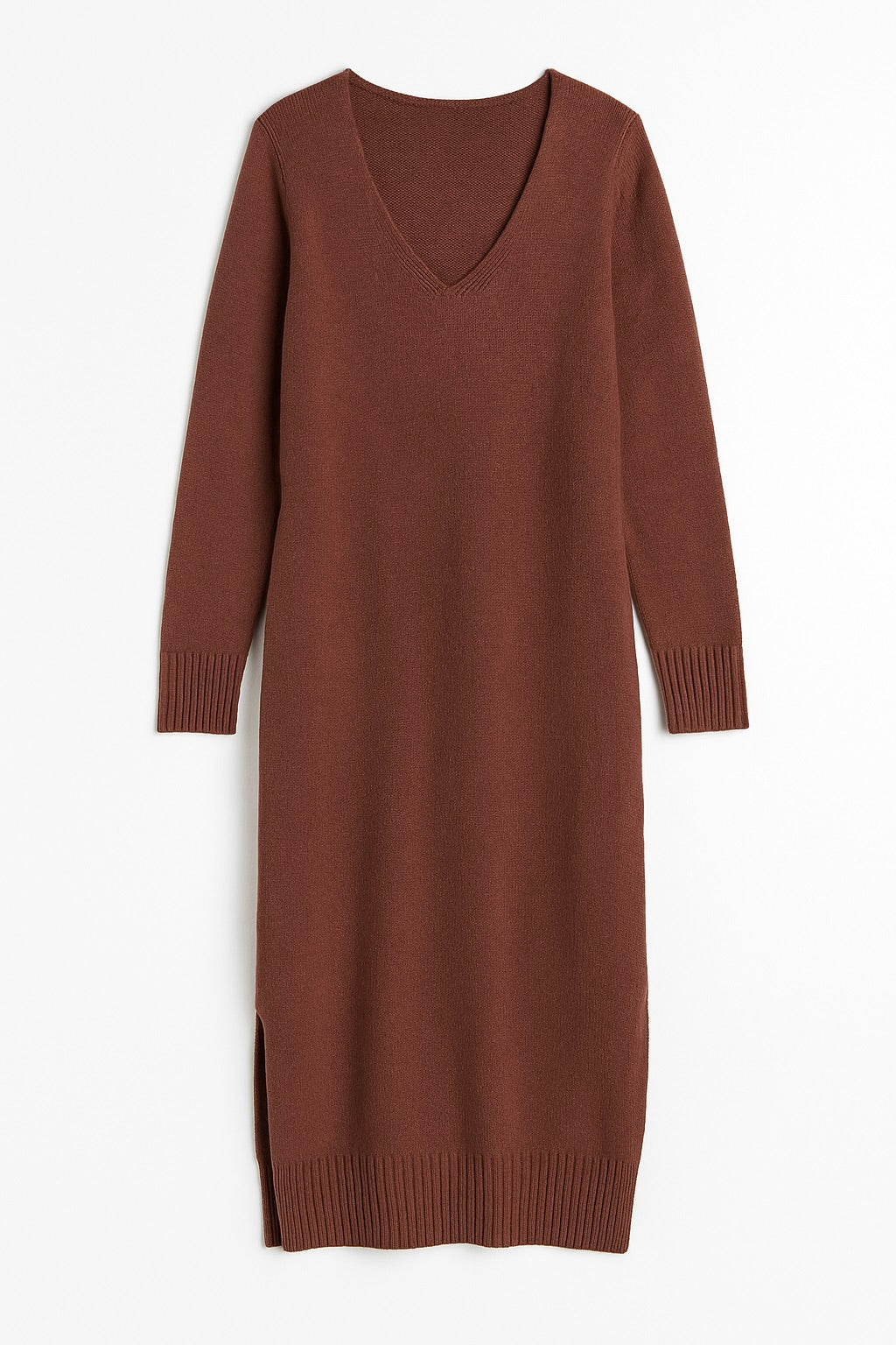 Brown knit dress on a white background