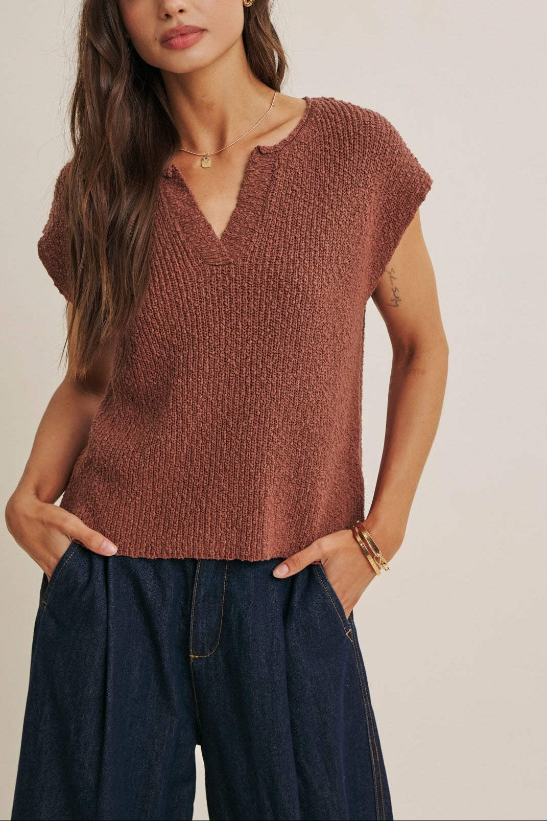 Celine Slub Knit Sweater Top in Marsala - MTT Collective