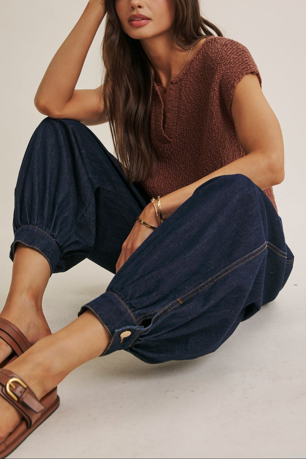Celine Slub Knit Sweater Top in Marsala - MTT Collective