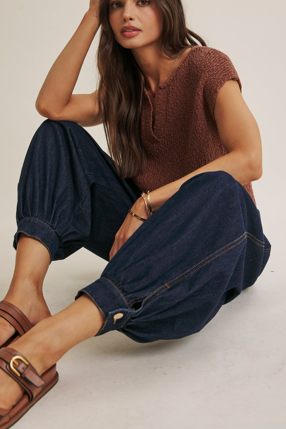 Celine Slub Knit Sweater Top in Marsala - MTT Collective