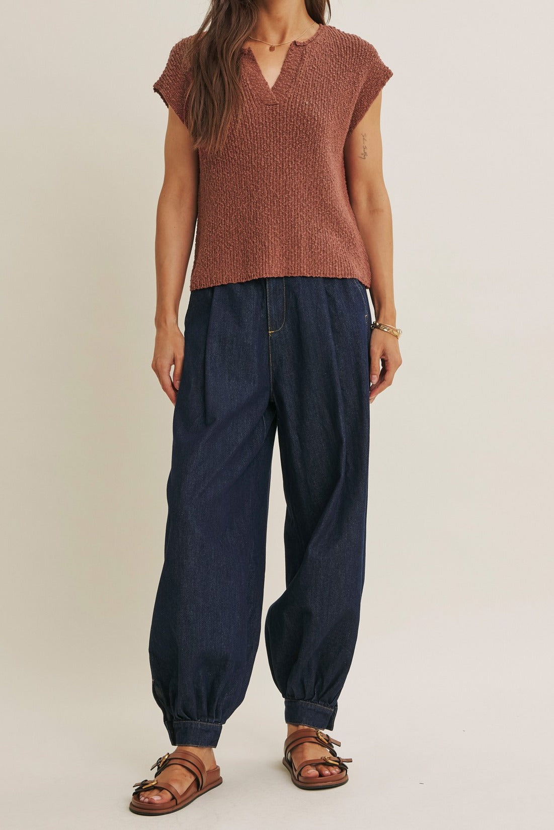 Celine Slub Knit Sweater Top in Marsala - MTT Collective