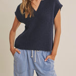Celine Slub Knit Sweater Top in Midnight Navy - MTT Collective