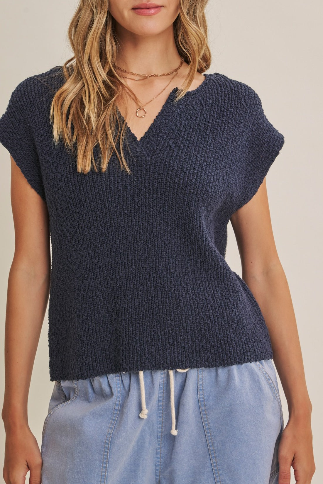 Celine Slub Knit Sweater Top in Midnight Navy - MTT Collective