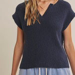 Celine Slub Knit Sweater Top in Midnight Navy - MTT Collective