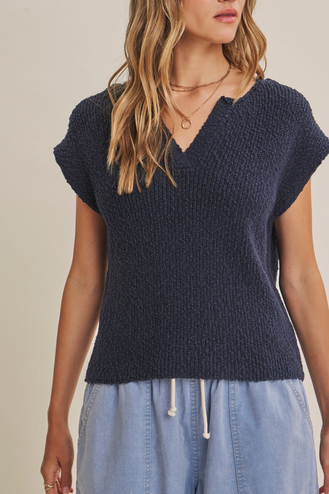 Celine Slub Knit Sweater Top in Midnight Navy - MTT Collective