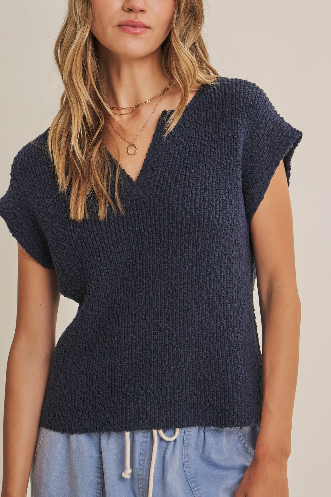 Celine Slub Knit Sweater Top in Midnight Navy - MTT Collective