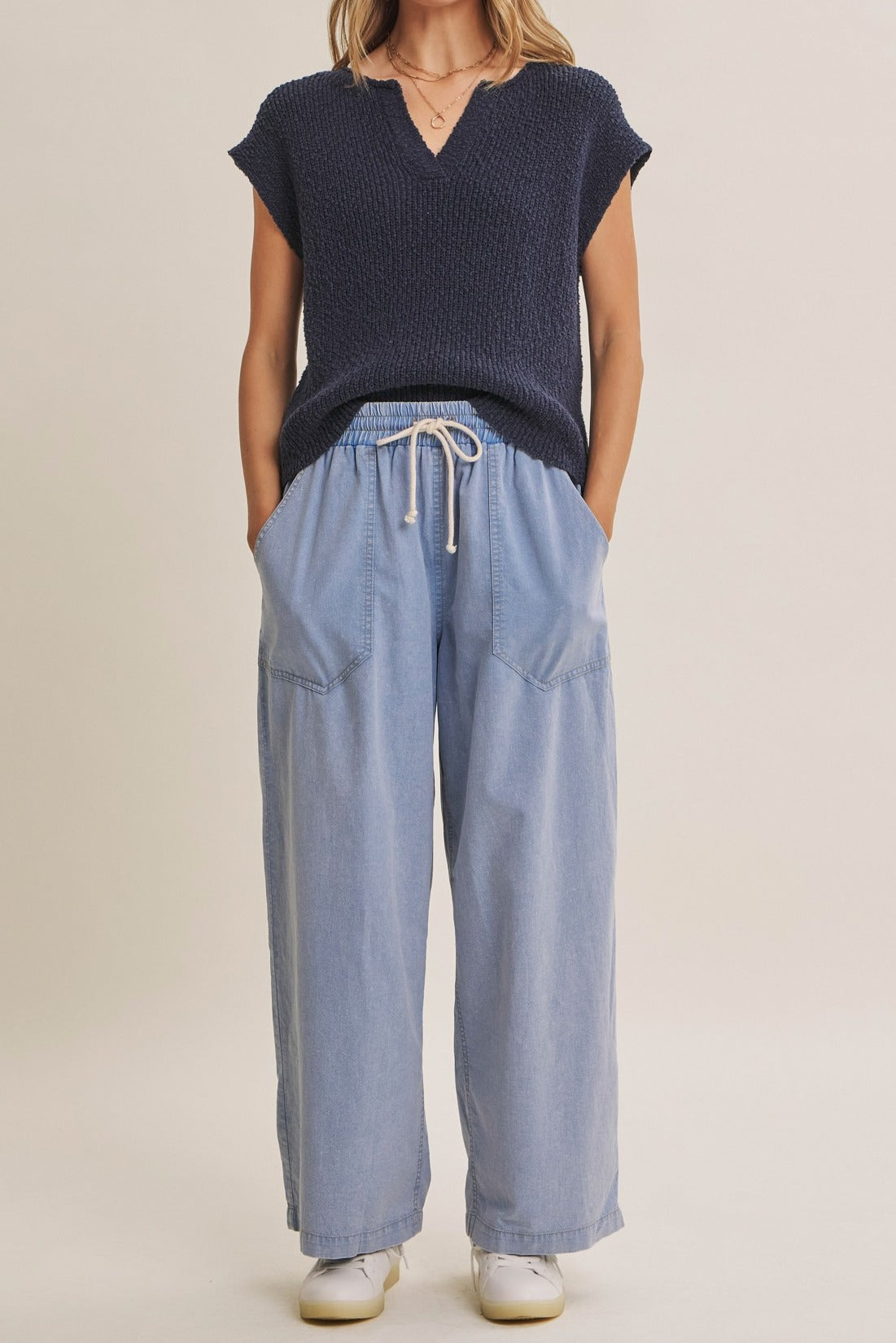 Celine Slub Knit Sweater Top in Midnight Navy - MTT Collective