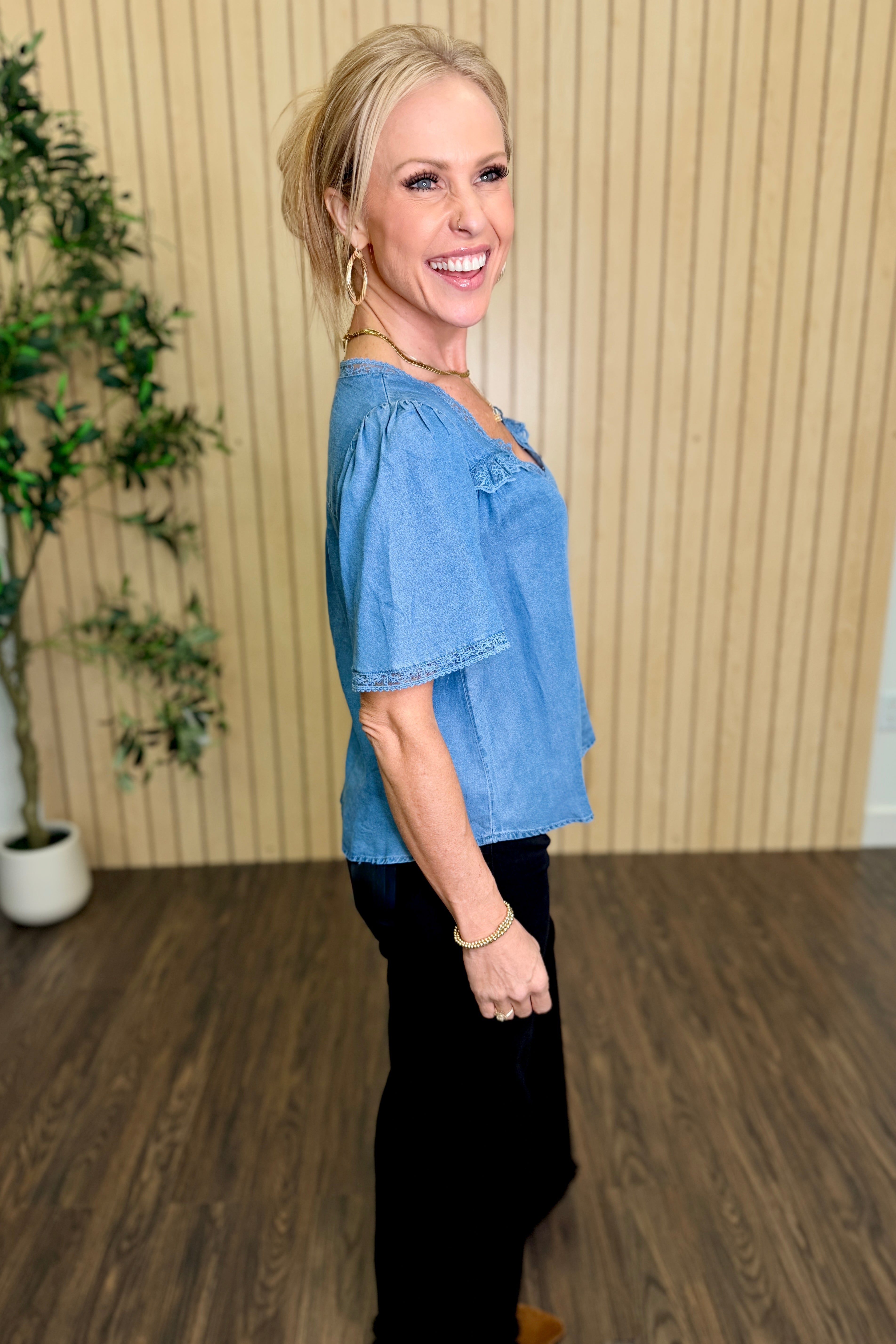 Chapel Chambray Lace Yoke Top